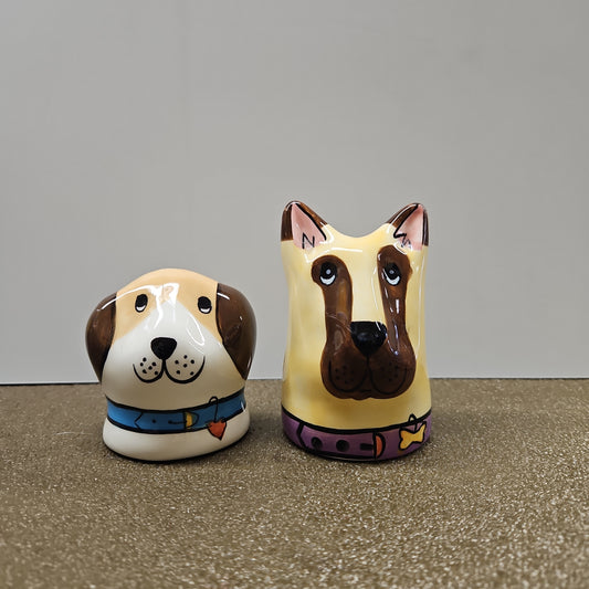 Candace Reiter Dogzilla Salt and Pepper Shaker Set, Whimsical Ceramic Dogs