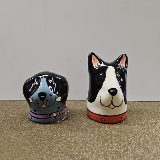 Candace Reiter Dogzilla Salt and Pepper Shaker Set, Whimsical Ceramic Dogs
