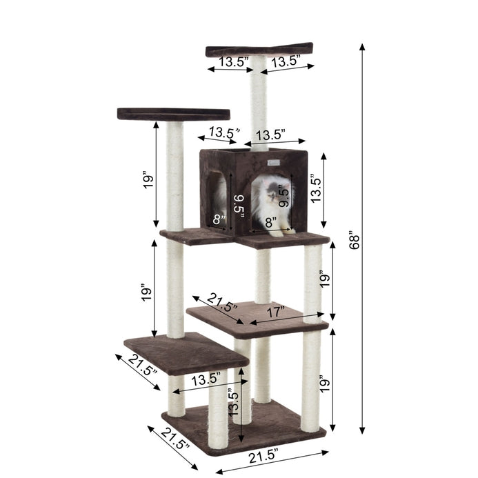 GleePet 66-Inch Cat Tree Real Wood Cat Climber With 4 Levels