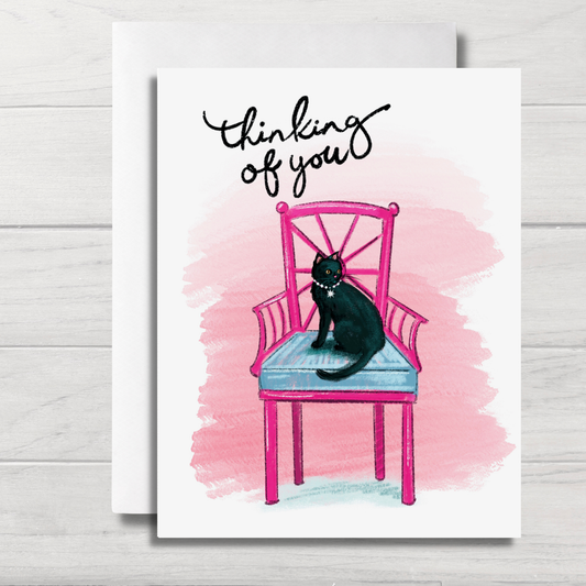 Cat Greeting Card | Thinking of You | Black Cat Blank Card