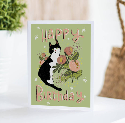Floral Cat Birthday Card | Cat Birthday Cards | Cat Mom Card