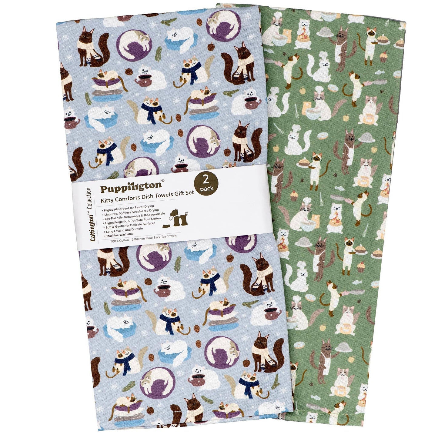 Feline Foodie Cats Tea Towel Gift Set for Cat Ladies & Cooks